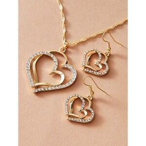Double Heart Necklace and Earring Set